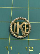 Vintage IKE Political Brooch Pin Gold Tone Encircled with Faux Pearls c. 1950's picture