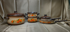 Rare design Vintage 70s Offenfest Porcelain Enamel Cookware Pot Pans 7 piece set picture
