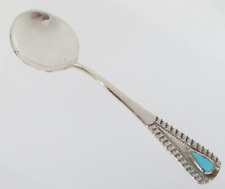 Vintage Native American Sterling Silver Turquoise Stamp Work Spoon picture