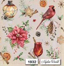 (1932) TWO Individual Paper LUNCHEON Decoupage Napkins - CHRISTMAS THINGS BIRD picture