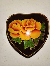 VTG/ Black Lacquered Trinket Box/ Jewelry Box/ Heart Shaped/Tabletop/Home Décor picture