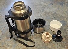 VINTAGE IGLOO STAINLESS STEEL 1-LITER THERMOS FOLDABLE HANDLE, MUG & STRAP picture