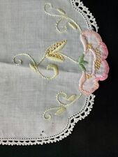 Vintage Hand Embroidered  Flowers Linen Dresser Scarf Set - 3 pc picture