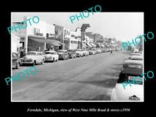 OLD LARGE HISTORIC PHOTO OF FERNDALE MICHIGAN WEST 9 MILE ROAD & STORES c1950 picture
