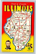IL-Illinois, Land Of Lincoln, State Map, Points Of Interest Vintage Postcard picture