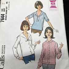 Vintage 1960s McCalls 7644 MCM Set Of Collared Blouses Sewing Pattern 10 XXS CUT picture