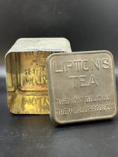 Vtg Lipton's Tea Tin Advertising Silver Tone Metal Patina Square Ceylon 4.25
