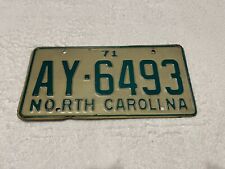 Vintage 1971 NC North Carolina License Plate Auto Tag AY-6493 Green & White picture