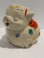 Vintage Bisque Colorful Polka Dot Pig Pitcher With Red Bow 8 inches tall picture