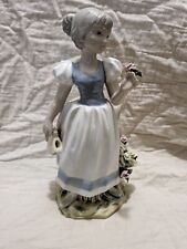 Vtg Figure Of Girl With Roses  Porcelain Tengra Spain 9.5
