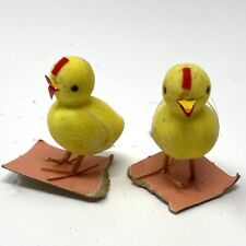 Vintage Little Yellow Flocked Chicks Wire Feet Easter Decor Made Japan 2” Set 2 picture