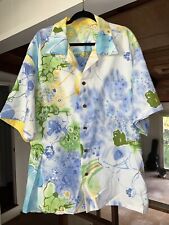 Vintage 1960's/70’s Floral Hawaiian Button Up Aloha Shirt Bright Blue 3XL picture