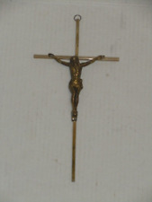 VINTAGE INRI BRASS MADE IN INDIA HANGING CROSS CRUCIFIX VERY NICE picture