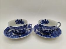 Occupied Japan Blue Willow Teacups And Saucers Set of 2 (4) Beautiful Pieces picture