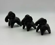 Oaxaca Black Mexican Pottery Set Mini Elephant Family Figurines Folk Art 1.5” picture