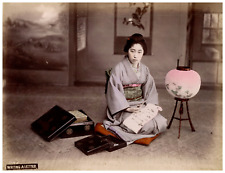 Japan, Japanese Geisha Writing a Letter Vintage Albumment Print, EP Print picture