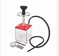 Hookah Set Cube Acrylic Hookah with Multicolor LED Light & Remote NIB -Red picture