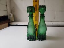 Vtg Empoli Cat & Dog Decanter Italian Emerald Green Glass Bottle MCM 9” Stopper picture