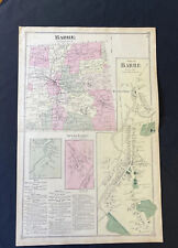 1873 Antique Barre Vermont Color Map VT F.W. Beers picture