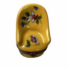 Limoges France Peint Main Trinket Box Yellow Chair Floral Pattern picture