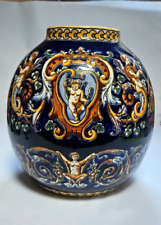 Vintage GIEN Faience Vase Blue Renaissance Pattern 1941-1950 picture