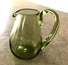 Vintage Small Green Decorative Glass Pitcher w/ Applied Handle & Pontil picture