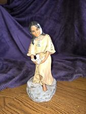 Vintage Porcelain Hand Painted Native American Woman Standing On Rock Holding... picture