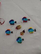 Lot of 6 Colorful Murano Blown Art Glass Fish bug with Bubble Tropical Ornaments picture