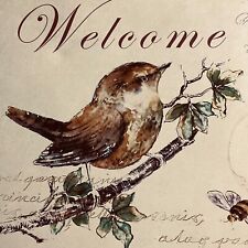 Family Faith & Friends Welcome Tin Sign Bird Bee Branch Flowers 14” X 10 1/2” picture