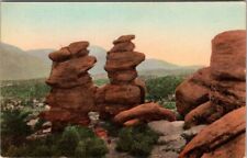 Post Card Siamese Twins Garden Of The Gods Colorado Springs Co. Hand Colored picture