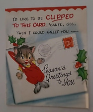 1950s Vtg CHRISTMAS Paper CLIPPED Anthropomorphic KITTENS Cat Novelty CARD picture