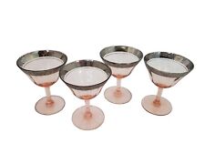 4 Vintage Champagne/Tall Sherbets Rambler Rose Pink (Stem 14196) by TIFFIN picture