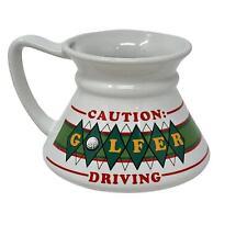 Vtg No Spill Travel Mug Golf Caution Golfer Driving Wide Base Coffee Cup picture
