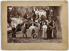Young Men & Women, Students posed on dead tree, Bicycle Antique Photograph 1895 picture
