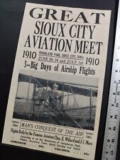 1910 Aviation Meet Sioux City Iowa Aviators Birdmen Broadside  AGED Looks Old picture