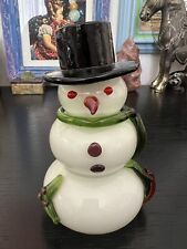 Art Glass Snowman Figure Handmade Blown Glass Hollow 6” Tall Holiday Decor picture