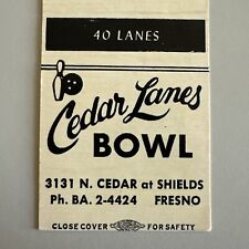 Vintage 1950s Cedar Lanes Bowl Fresno CA Bowling Alley Matchbook Cover picture