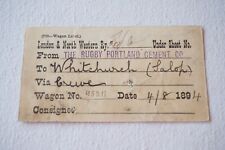 1894 LNWR Rugby Portland Cement Railway Wagon Label Whitchurch via Crewe picture