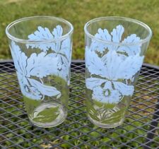 Drinking Glasses VINTAGE Set Of 2 Blue Floral 4 1/2+ Inch Height may24 picture