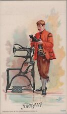 c1892 Singer Manufacturing Co. Sewing Trade Card NORWAY Costumes of All Nations picture
