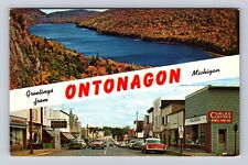 Ontonagon MI- Michigan, General Banner Greetings, Town And Lake Vintage Postcard picture