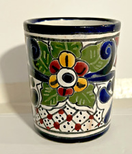 Vintage Talavera Mexican Pottery Handmade Hand Painted Vase Mug Succulent Pot picture