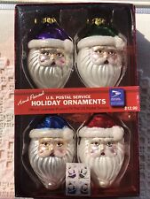 Vtg 2004 USPS Christmas Ornaments Set of 4 Santa Heads New In Original Box picture