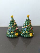 Nikko Ceramic Christmas Tree Shaped Salt And Pepper Shakers Handpainted 4” picture