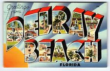 Greetings From Delray Beach Florida Large Letter Linen Postcard 1947 Tichnor picture