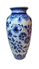 Blue and White Hand Painted Flowers Porcelain Vase 8.25