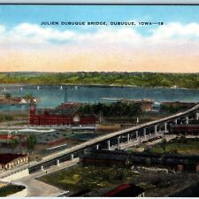 c1940s Dubuque IA Downtown Julien Bridge Railway Depot Mississippi River PC A249 picture