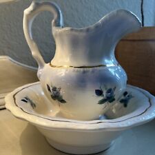small decorative Ceramic White with Blue Floral design wash Jug & Basin Set picture