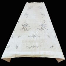 Vintage White Linen Tablecloth and Napkins with Blue Embroidered Flowers Large picture