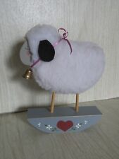 Primitive Folk Wooly White Sheep Gray Wood Bell Signed Hand Paint C. Stahl READ picture